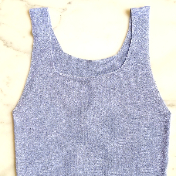 NWOT. Silver Grey Sparkling Sleeveless Stretch Knit Top. - Picture 3 of 4